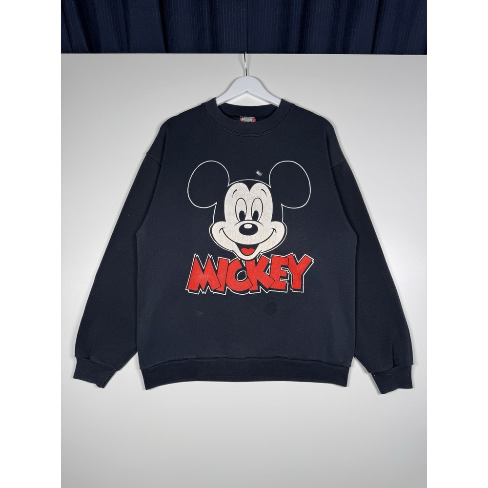 + Vintage 90s MICKEY MOUSE Face Logo Sweatshirt Black Mickey Designs - L